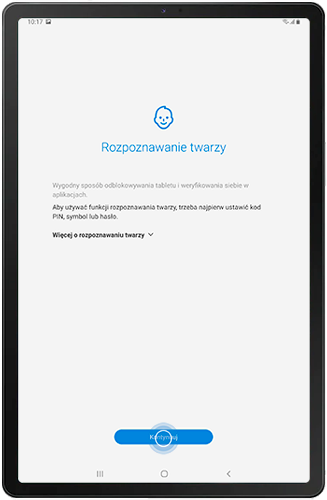 Dotknij Kontynuuj, żeby zarejestrować twarz