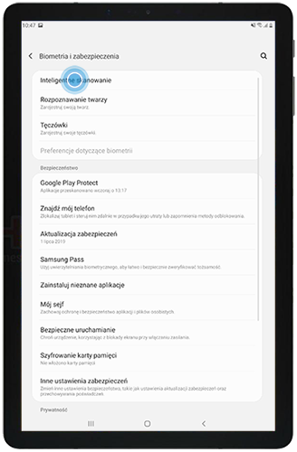 Wybierz Inteligentny Skan, żeby odblokować galaxy tab