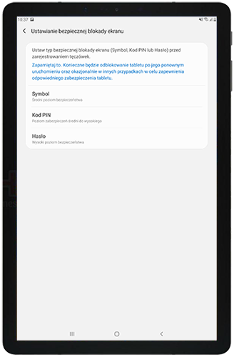 Ustaw alternatywną metodę odblokowania na Galaxy Tab