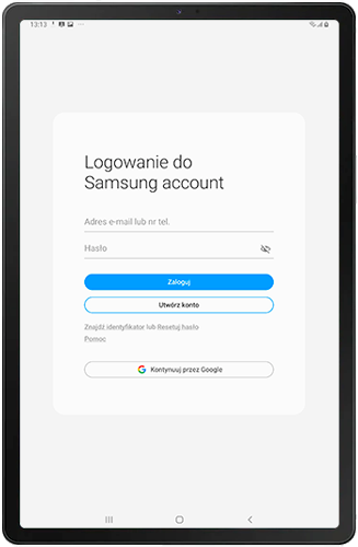 Zaloguj się do konta Samsung account na Galaxy tab