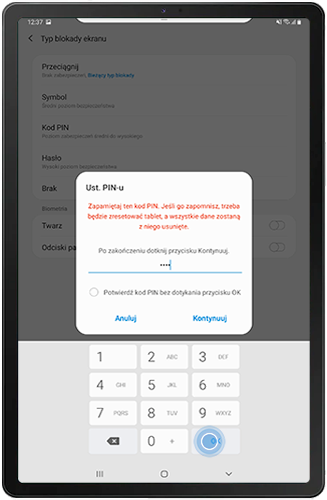 Wprowadź kod PIN na Galaxy Tab