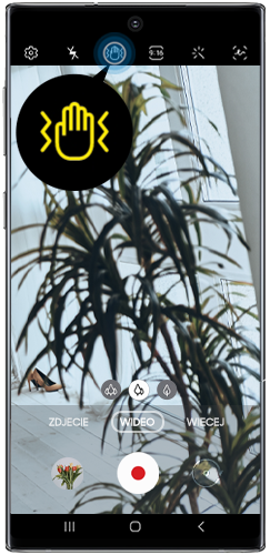 Dotknij ikony Super Steady w trybie Wideo Note10