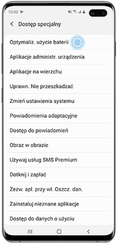 Znajdź „Optymalizuj użycie baterii” w „Ustawienia”