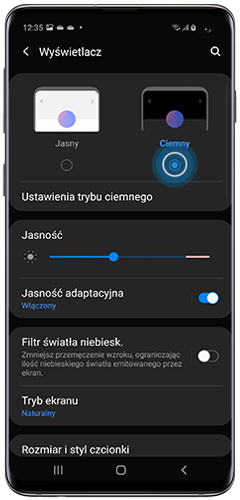 Menu Trybu Nocnego w One UI 2 na Galaxy Note10