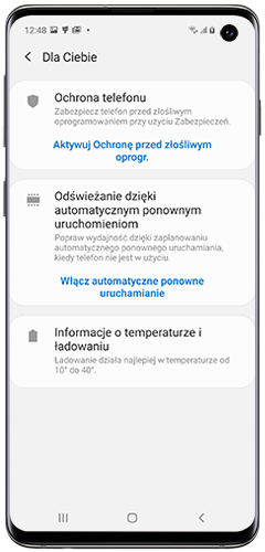 Przydatne wskazówki dla Pielęgnacji urządzenia dostępne w One UI 2