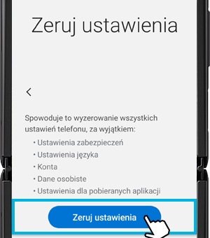 Zrzut ekranu przedstawiający sposób wyzerowania ustawień sieciowych w urządzeniu.