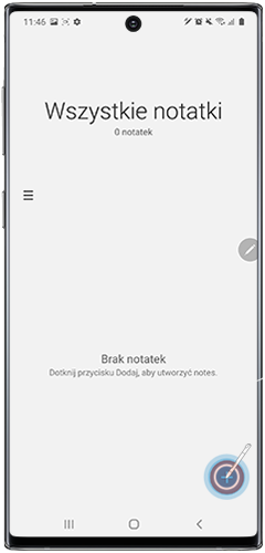 Dotknij ikony plus, żeby utworzyć nową notatkę