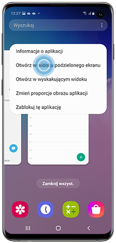 Dotknij opcji, żeby otworzyć widok podzielonego ekranu na Galaxy S10