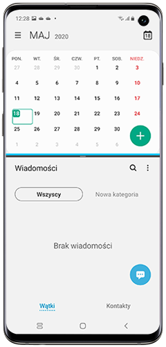 Galaxy S10 wyświetlający dwie aplikacje w widoku podzielonego ekranu