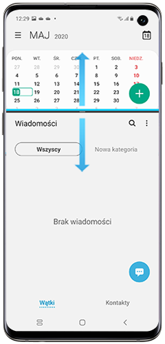 Galaxy S10 pokazujący dwie aplikacje w widoku podzielonego ekranu