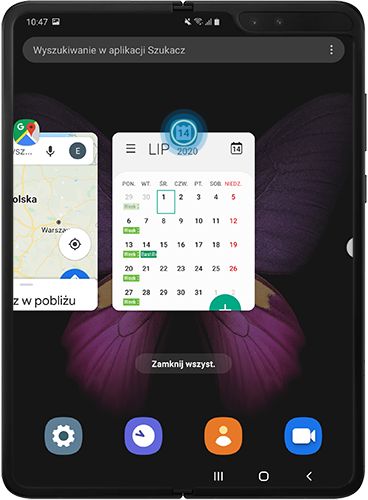 Dotknij ikonę aplikacji w menu „Ostatnio uruchomione aplikacje” Galaxy Fold