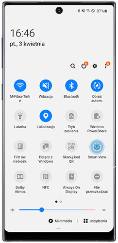 Aktywuj Smart View z poziomu panelu powiadomień na Samsung Note10