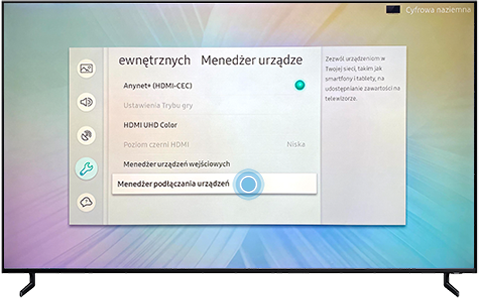 Wybierz „Menedżer podłączania urządzeń” na telewizorze smart Samsung