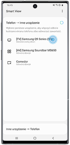 Wybierz swój telewizor smart, aby połączyć go poprzez Smart View na Note10