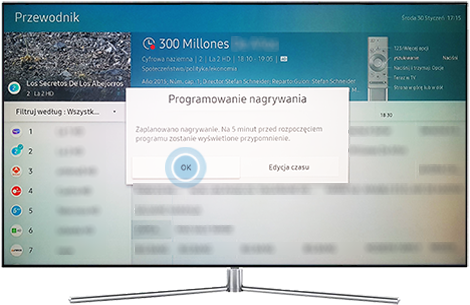 Wybierz OK, żeby zaplanować czas nagrywania