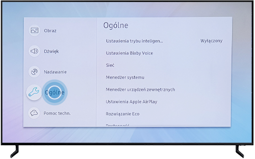 Wybierz menu Ogólne na swoim telewizorze QLED