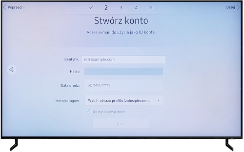 Wprowadź dane dotyczące konto, żeby utworzyć konto Samsung Account