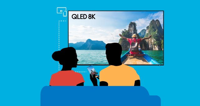 Współpraca smartfona Galaxy S20+ i telewizora QLED 8K oraz innych urządzenia za pomocą połączeń Connected Living.