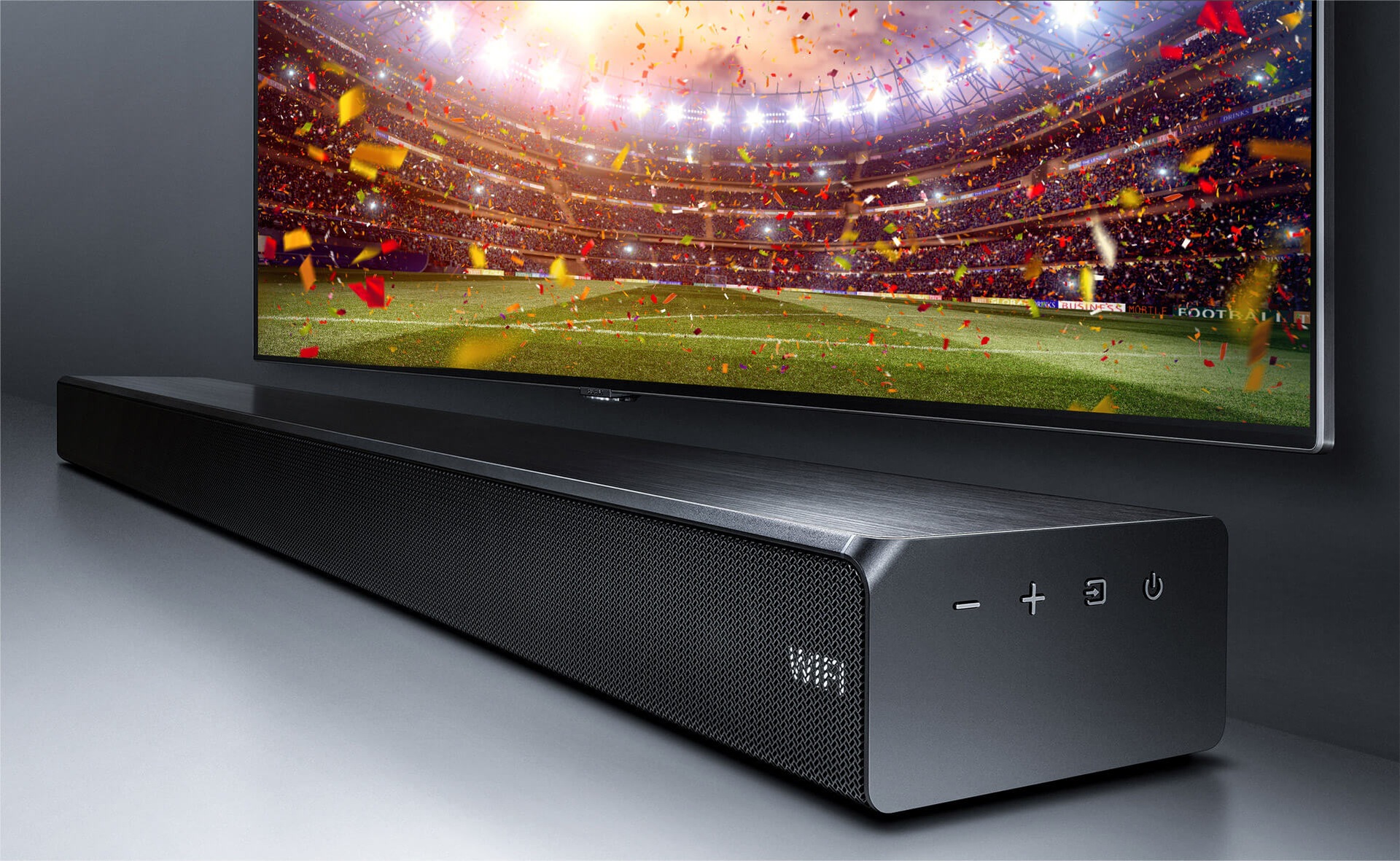 Wybierajac dodatkowo Soundbar Sound+ dzięki krystalicznemu dźwiękowi poczujesz się jak na stadionie