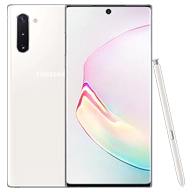 هاتف Galaxy Note10 بلون أبيض أورا من الأمام والخلف