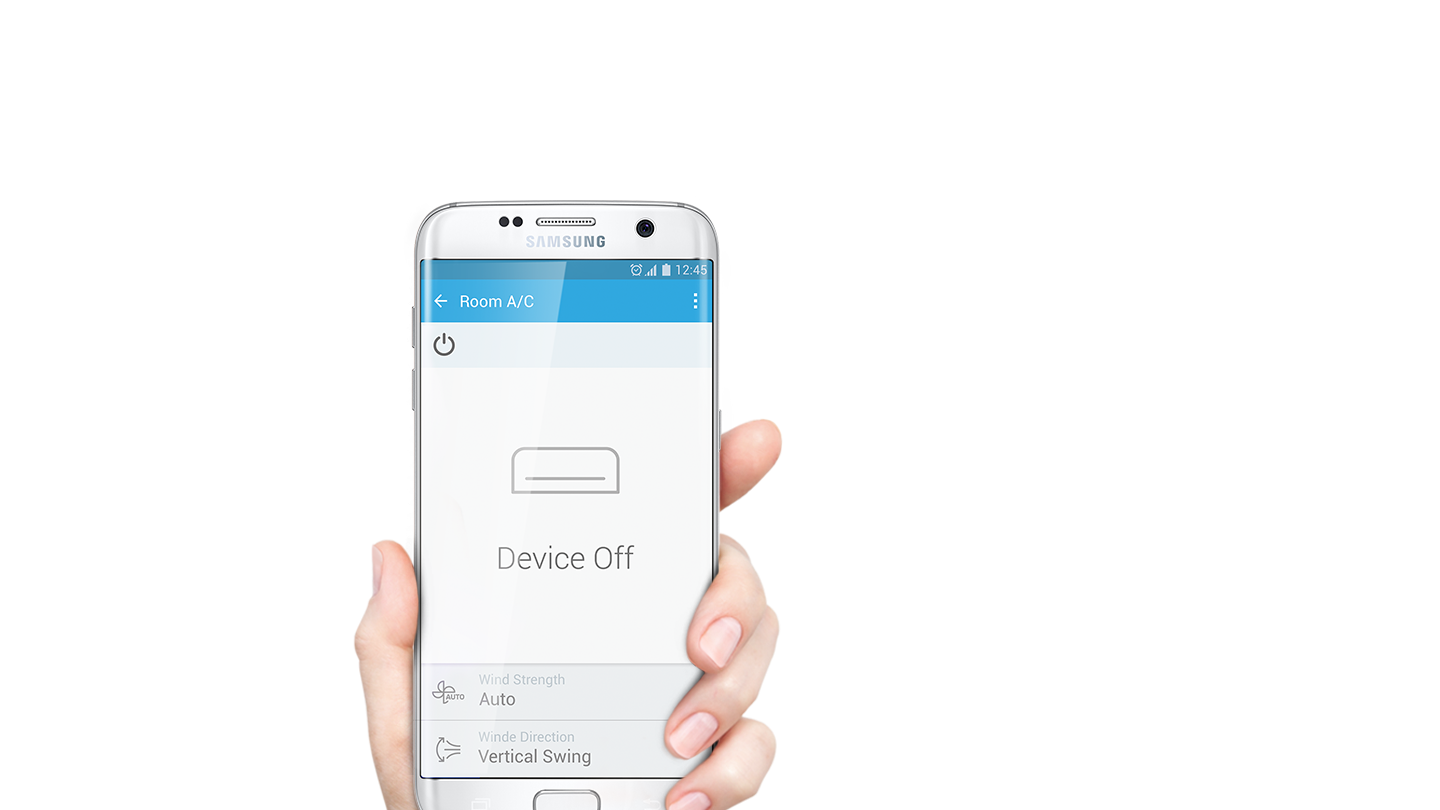 When user touches the power button of the smart home app, the air conditioner is turned on.