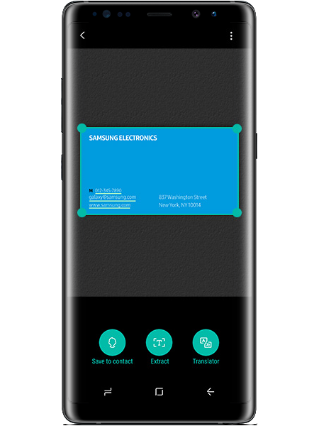 A business card in the Bixby Vision app on the Galaxy Note8