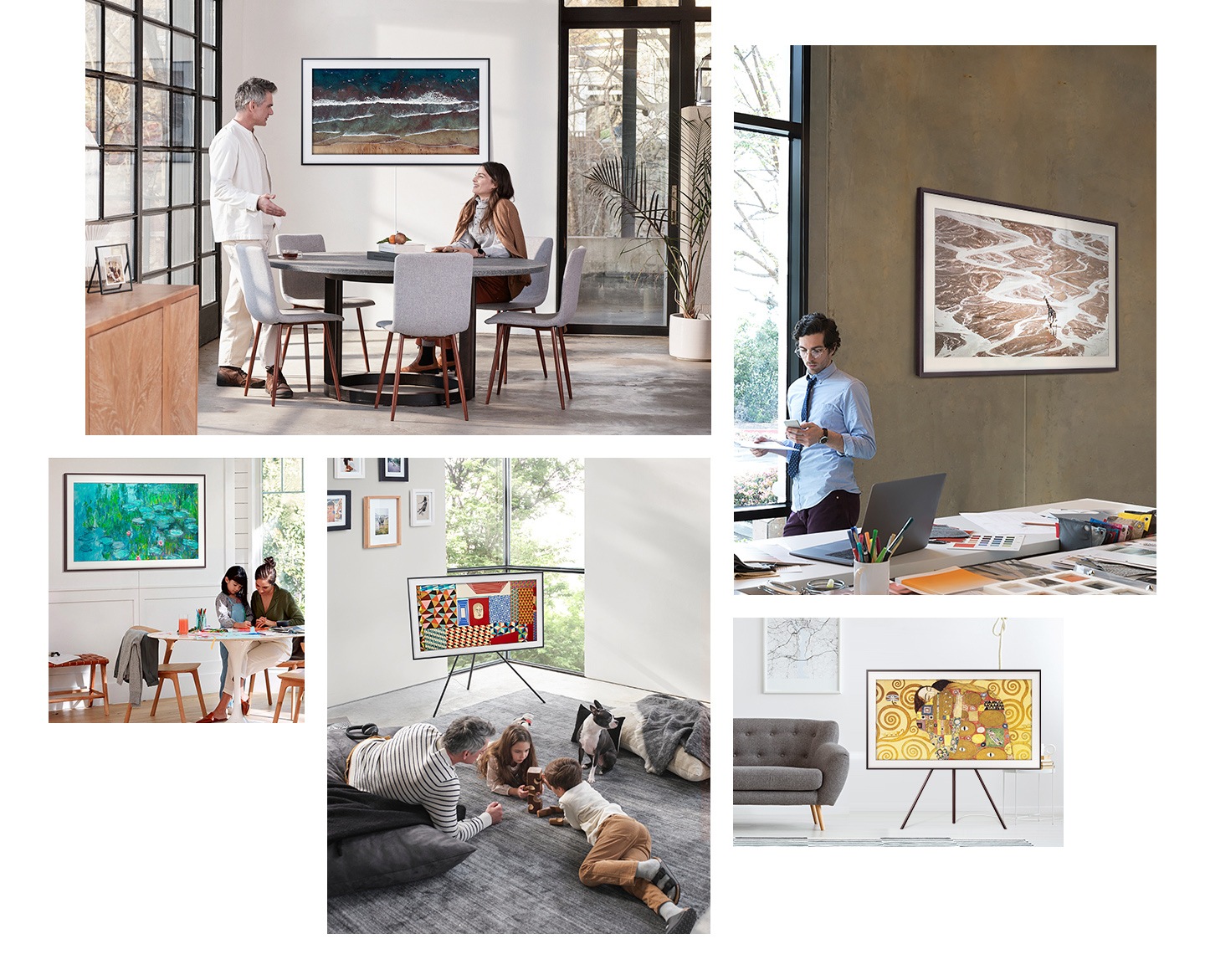 A TV The Frame da Samsung harmoniza-se perfeitamente com todos os interiores, transformando qualquer espaço, desde a sua sala ao seu escritório, numa galeria de arte.