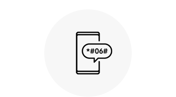 Um ícone para o Método 1: um ecrã de smartphone tendo por cima um balão de texto com os caracteres "*#06#"