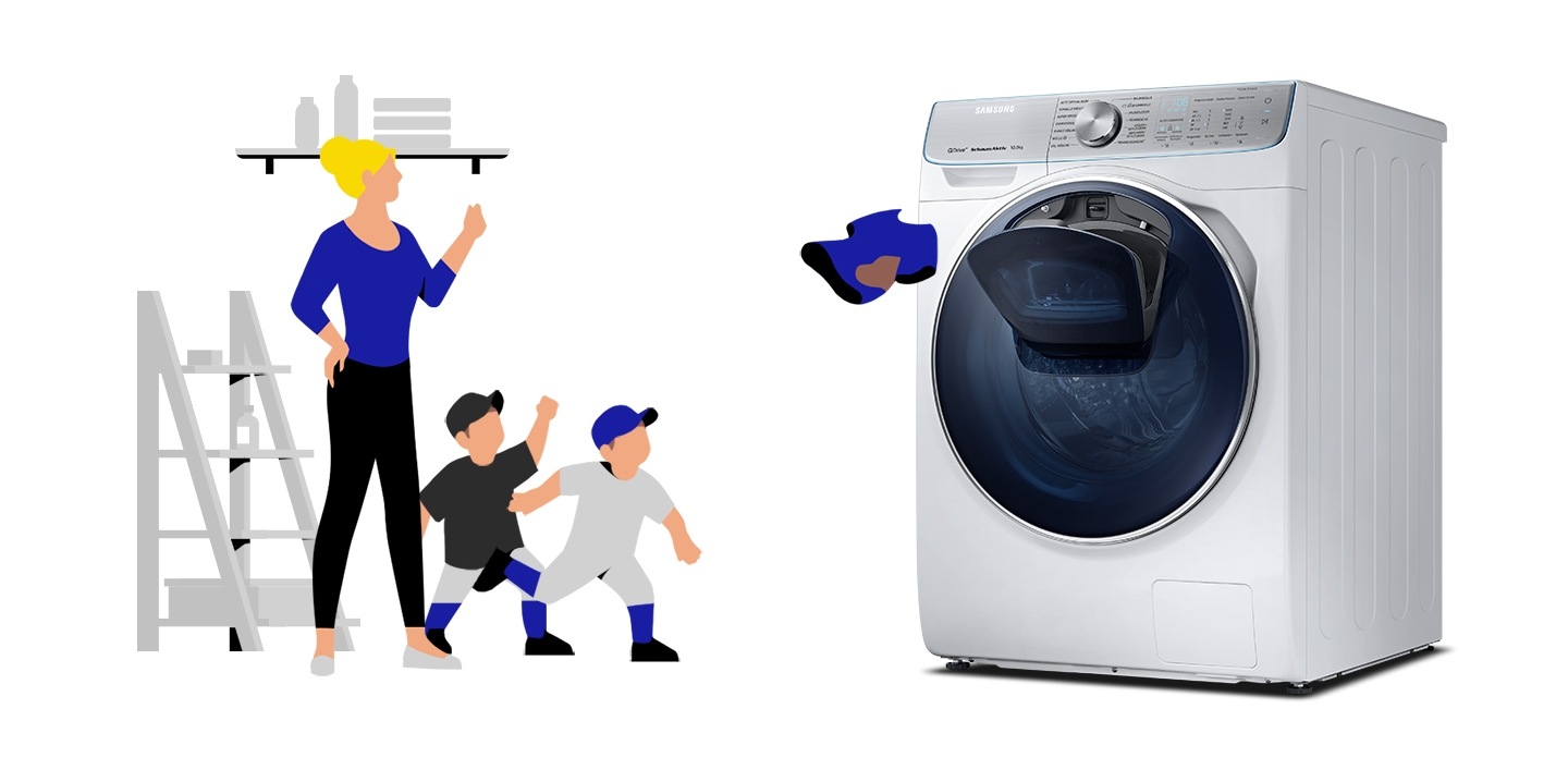 Ainda que as crianças sujem a roupa enquanto a máquina está a lavar, é fácil acrescentar qualquer peça de roupa através da porta AddWash.
