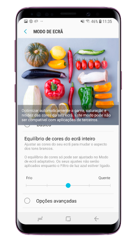 Selecione Equilíbrio de cores