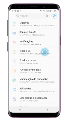 Selecione Visor e luz