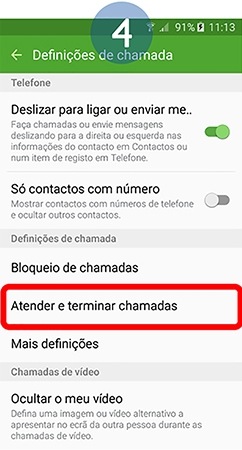 Toque em Atender e terminar chamadas