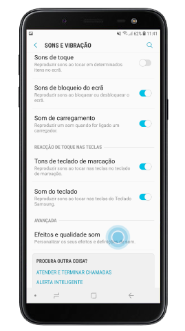 Toque em Efeitos e qualidade som