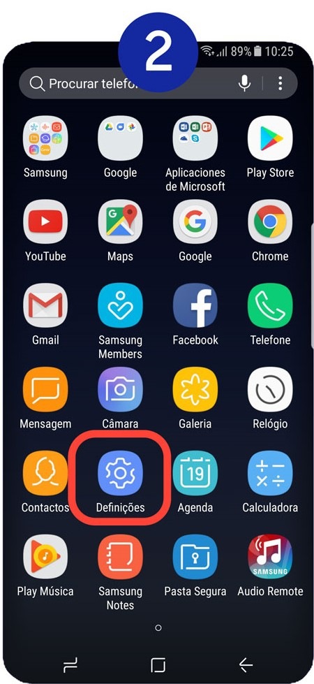 Selecione Definições