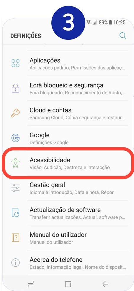 Percorra e selecione Acessibilidade