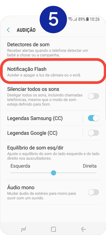 Selecione Notificação Flash