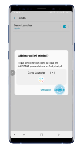 Confirmar que pretende adicionar o Game Launcher ao Ecrã principal