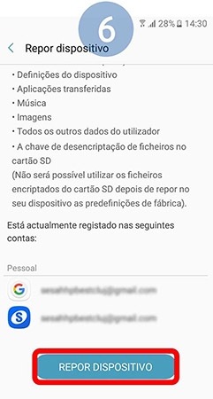 Toque em Repor dispositivo