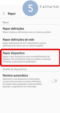 Selecione Repor dispositivo