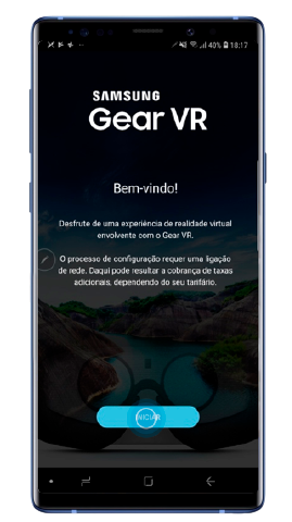Mensagem de boas-vindas da Interface do Gear VR