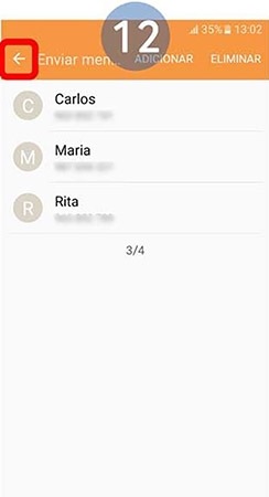 Retroceda de modo a voltar a janela Enviar mensagens SOS