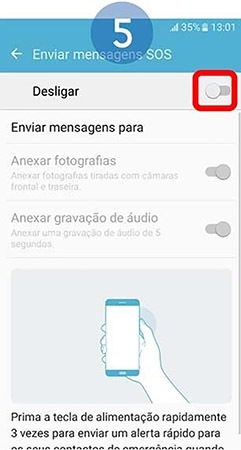 Toque no interruptor para ligar a funcao