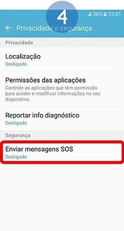 Percorra e selecione Enviar Mensagens SOS
