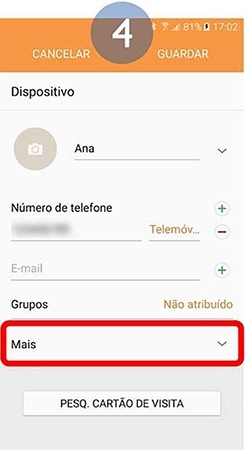 Selecione Mais, para visualizar todas as informações editáveis do contacto
