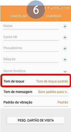 Selecione Tom de toque