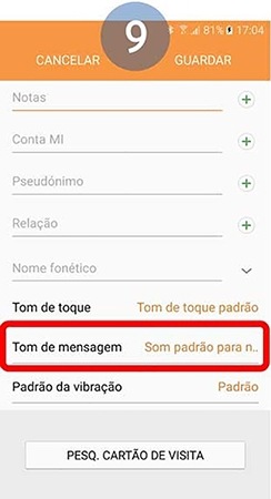 Toque em Tom de mensagem para definir uma melodia de alerta ao receber uma sms/mms