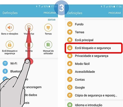 Percorra e toque em Ecrã bloqueio e segurança