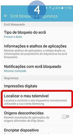 Selecione Localizar meu Telemóvel
