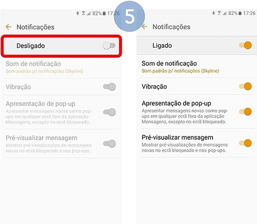 Toque no interruptor Desligar para ligar a função