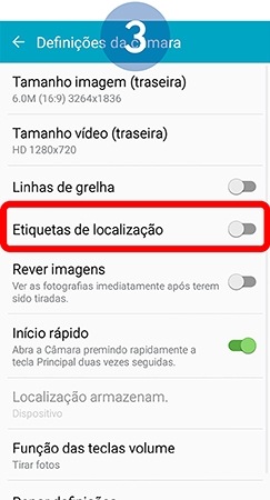 Toque no interruptor para ativar a função Etiquetas de Localização.